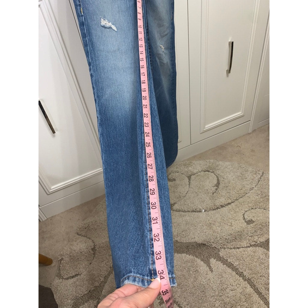 True Religion Men's Blue Straight Jeans Size 34 Distressed Flap Pockets