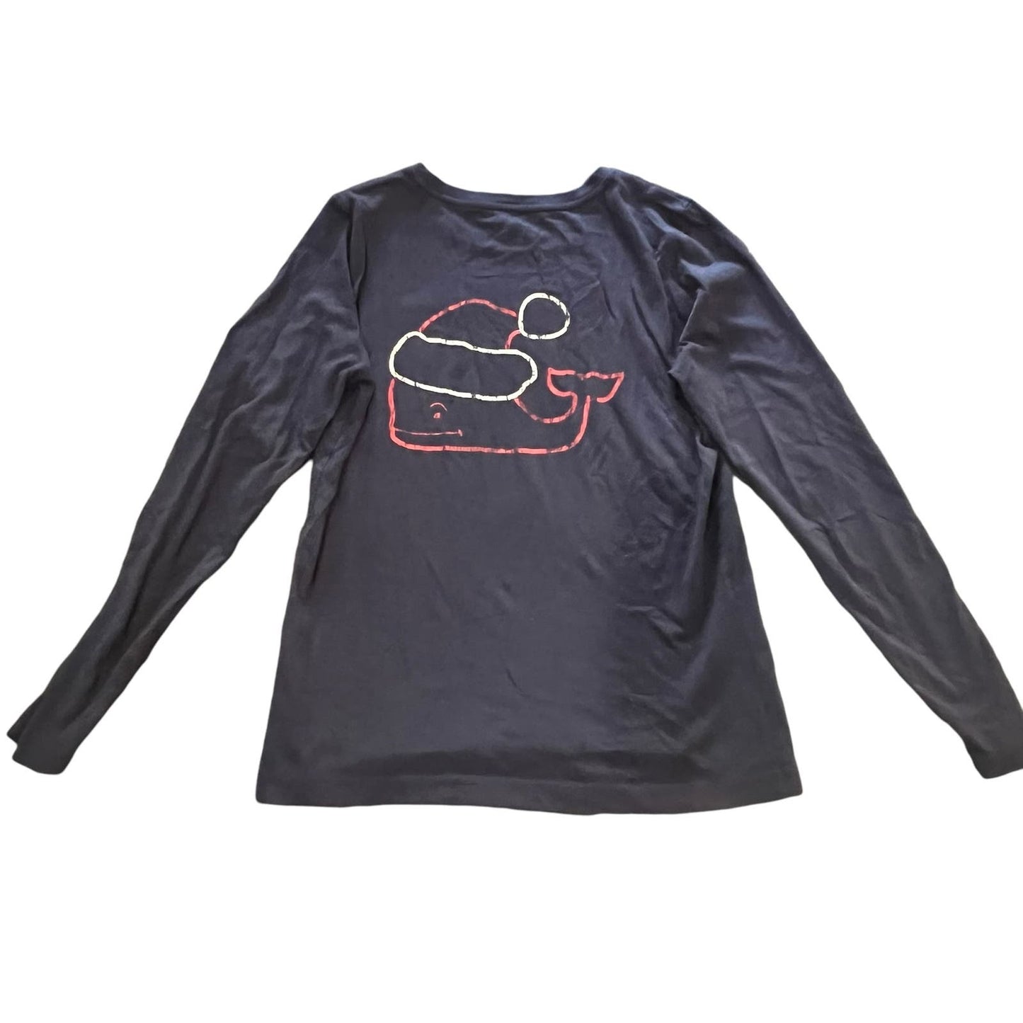 Vineyard Vines Women’s Small Christmas Santa Whale Navy Long Sleeve T-Shirt