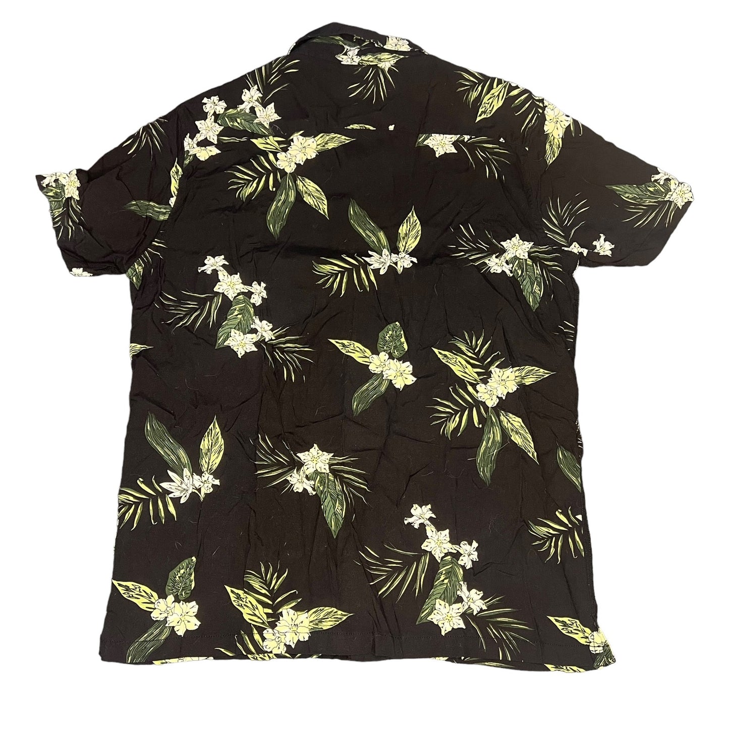 Aéropostale Men's Large Tropical Print Black Floral Short Sleeve Button Down Top