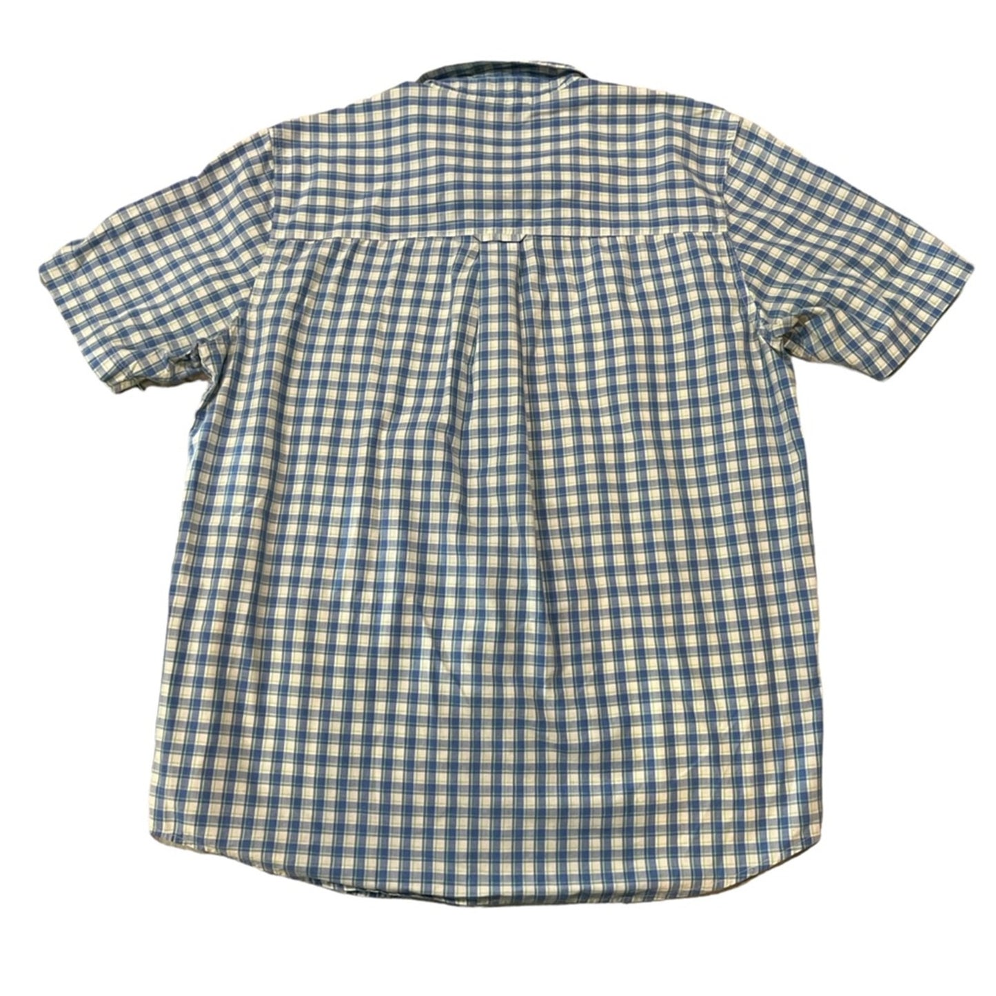 Chaps Men's Button-Up Shirt Size Large Blue Green White Plaid Short Sleeve