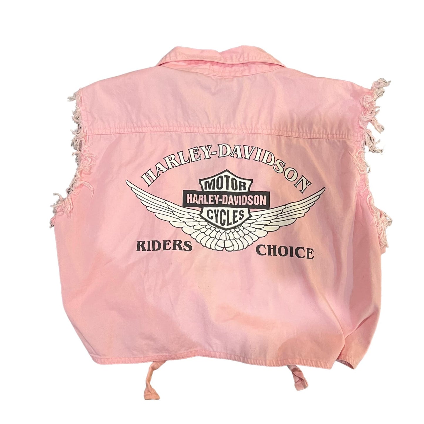 Thunder Pink Harley Davidson Tie Front Sleeveless Cropped Button-Up Womens Large