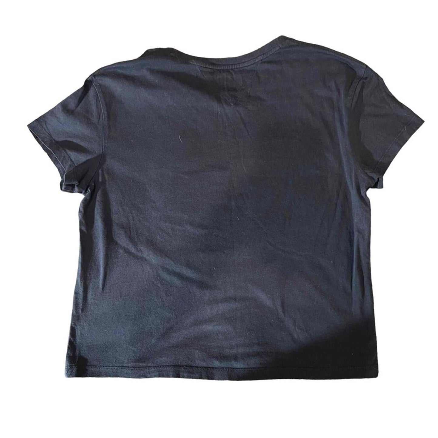 Tommy Jeans T-Shirt Womens Medium Navy Blue Logo Graphic Cropped Crew Neck