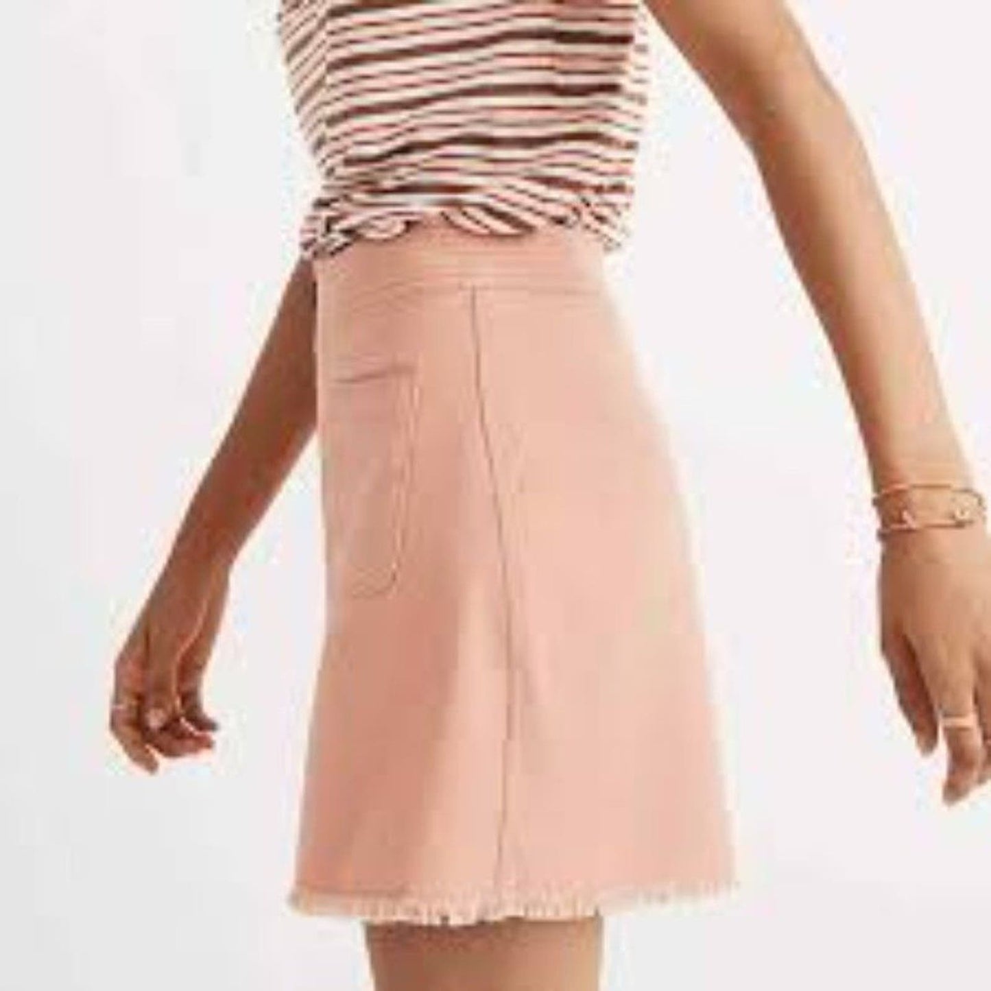 Madewell Peachy Pink A-line Zip Patch Pocket Frayed Hem Denim Mini Skirt, Size 4