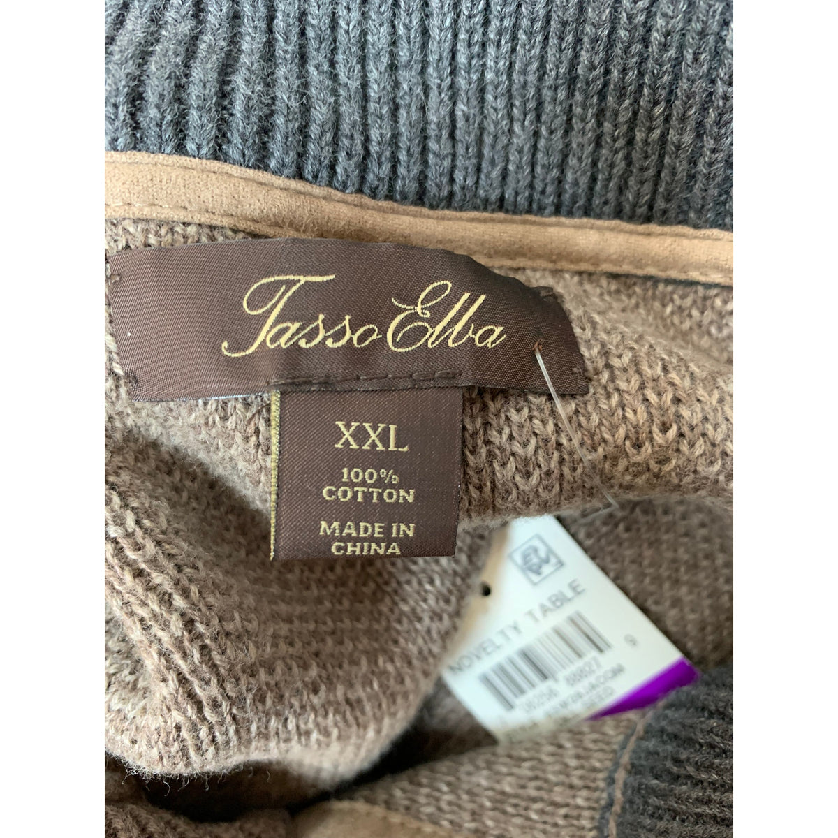 NWT Tasso Elba Sweater Mens 2XL Brown Textured Knit 3-Button Mock Neck