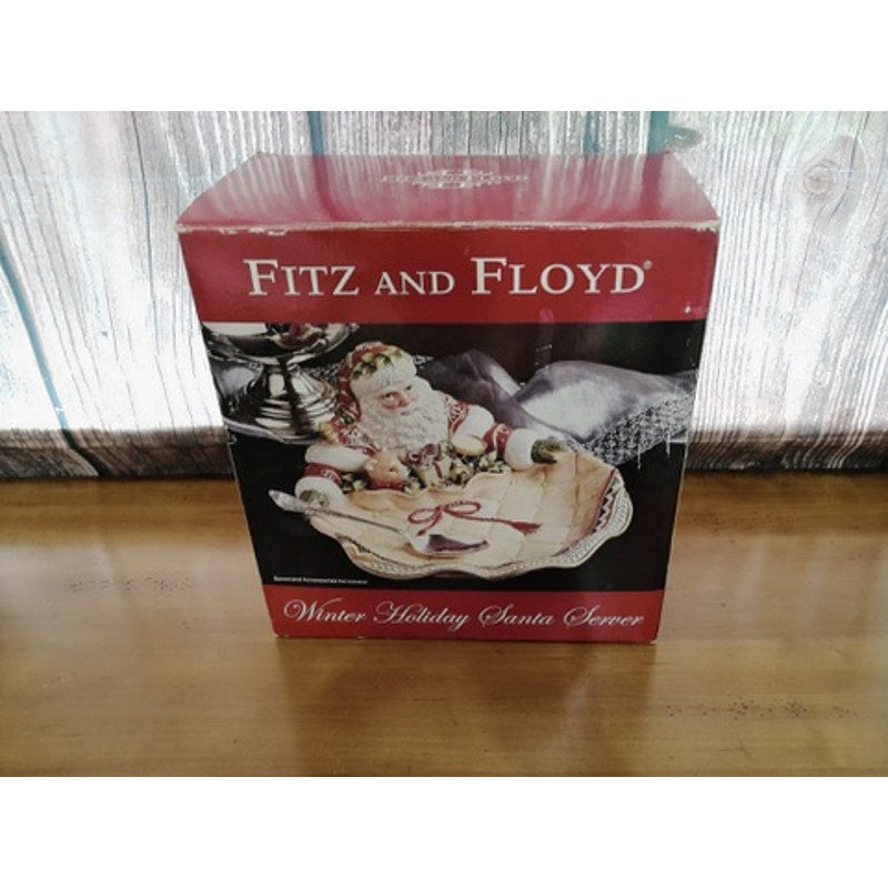 Fitz & Floyd Winter Holiday Santa Scalloped Serving Platter Dish w/ Box