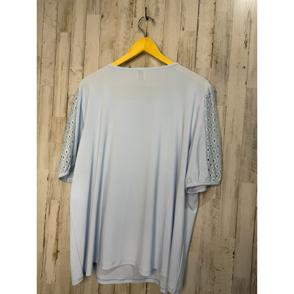 NWT Anne Klein Women's 2XL Blue Lace Accent Short Sleeve Blouse Top