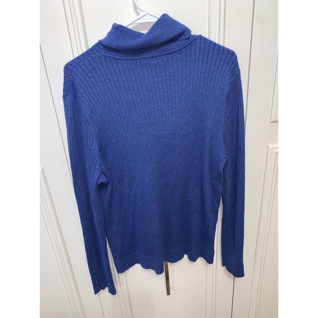 Talbots Women's XL Blue Ribbed Turtleneck Sweater Long Sleeve Casual
