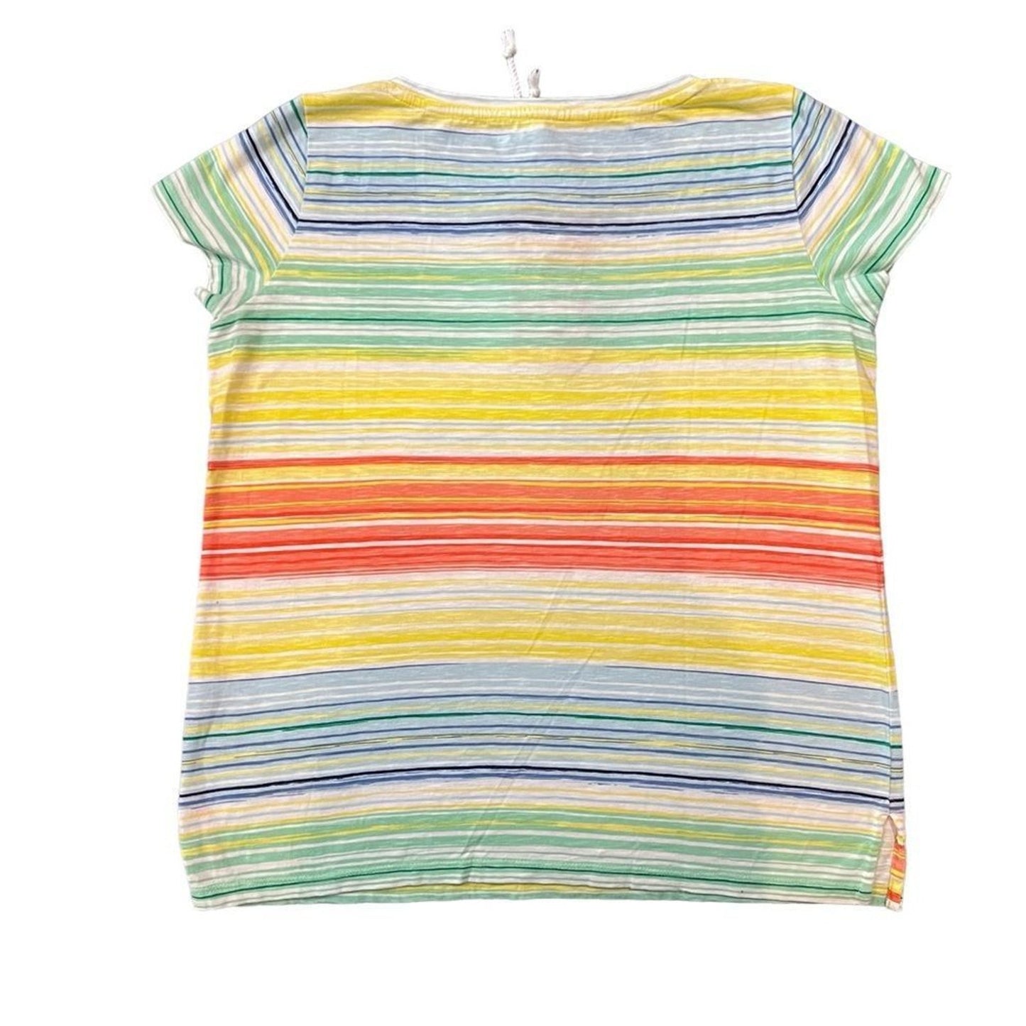 Talbots Petites T-Shirt Womens Small Multicolor Rainbow Stripe Lace-Up Neck