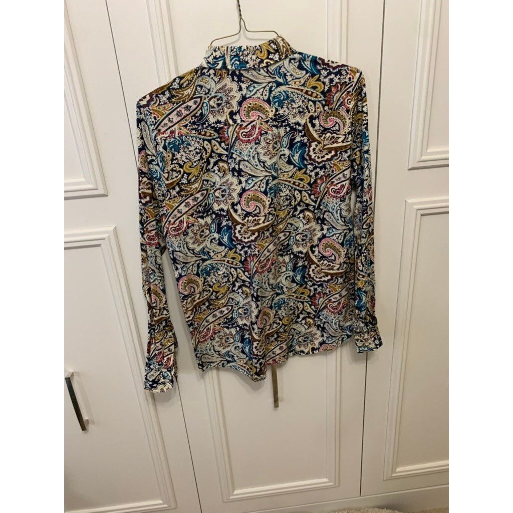 SSLR Men's Paisley Print Long Sleeve Button-Up Shirt Multicolor Medium