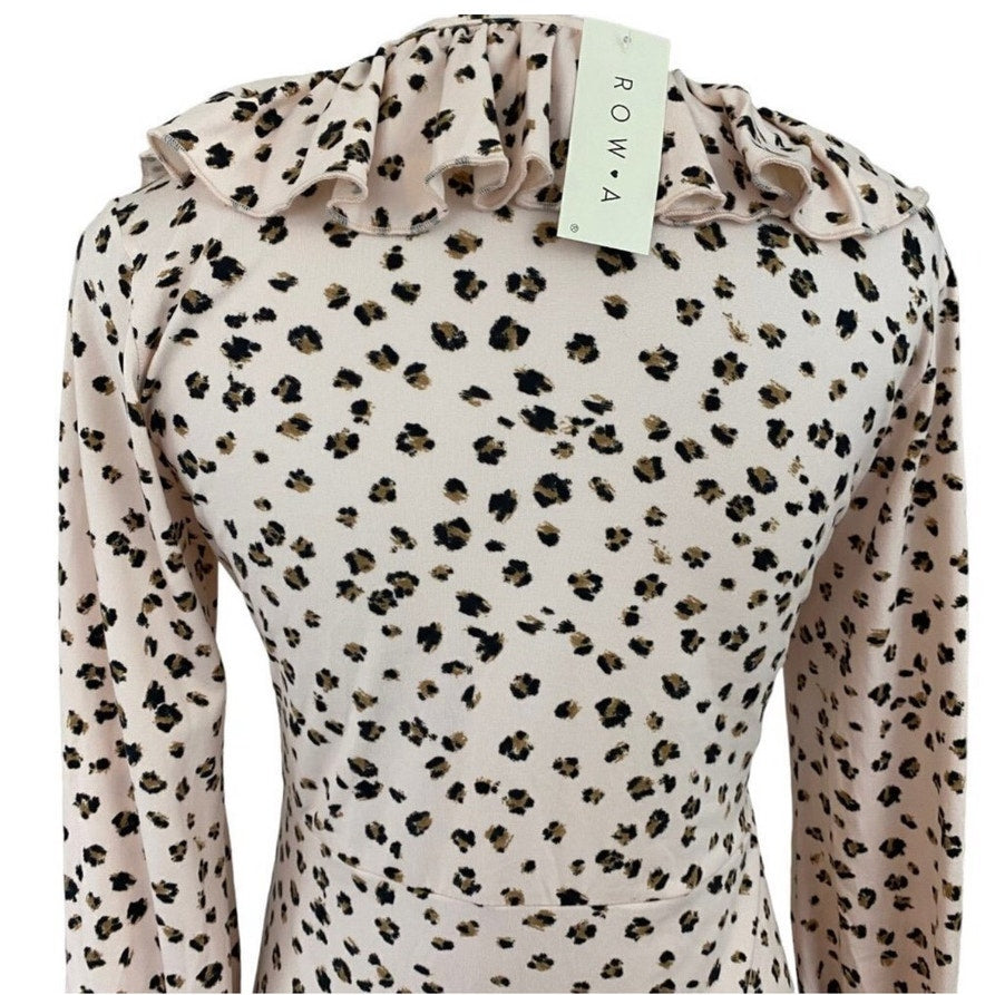 NWT ROW A Women's Animal Print Ruffle Dress Size LARGE Knee Length Casual Dress