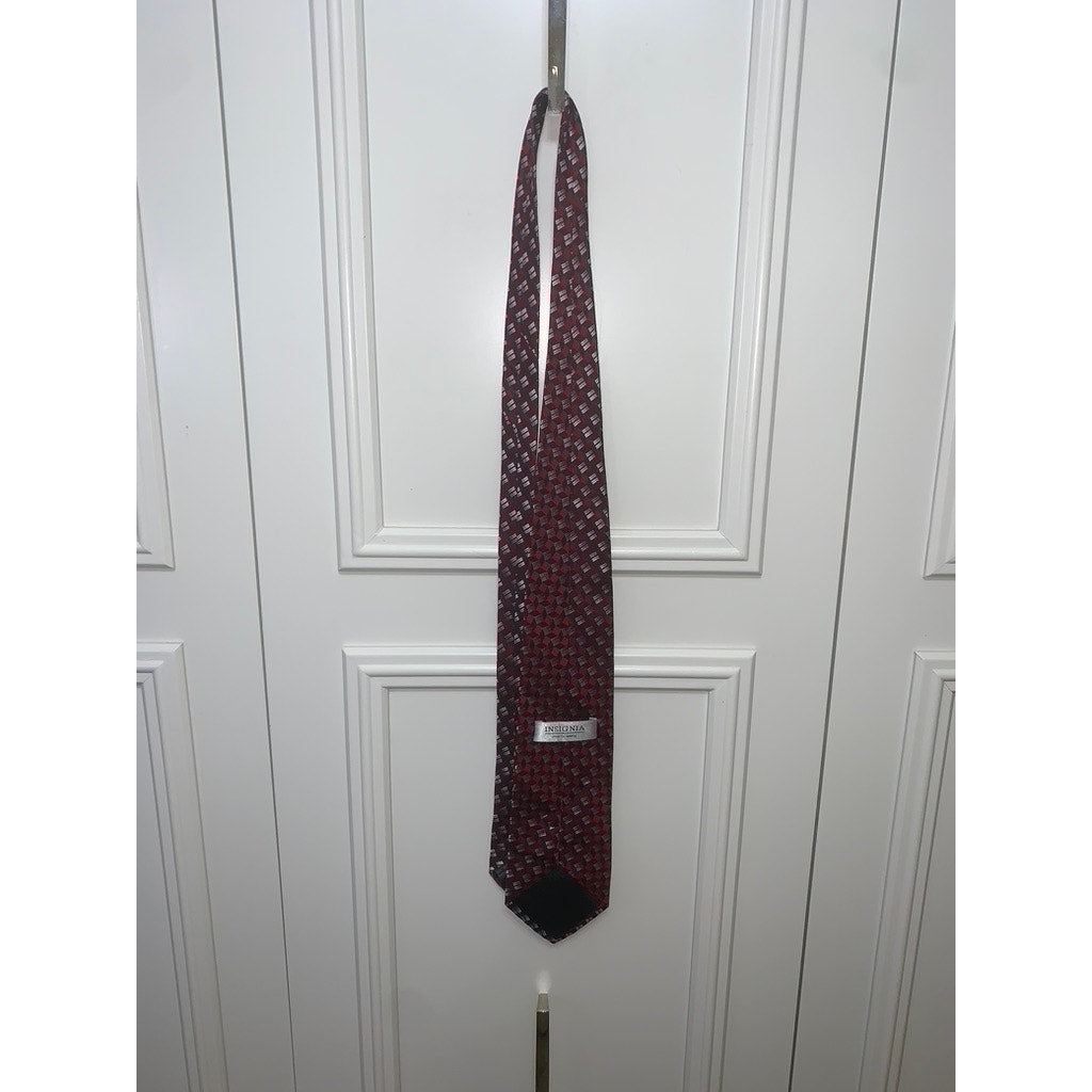 Insignia by Martin Wong Men's Red Geometric Silk Tie Classic Length