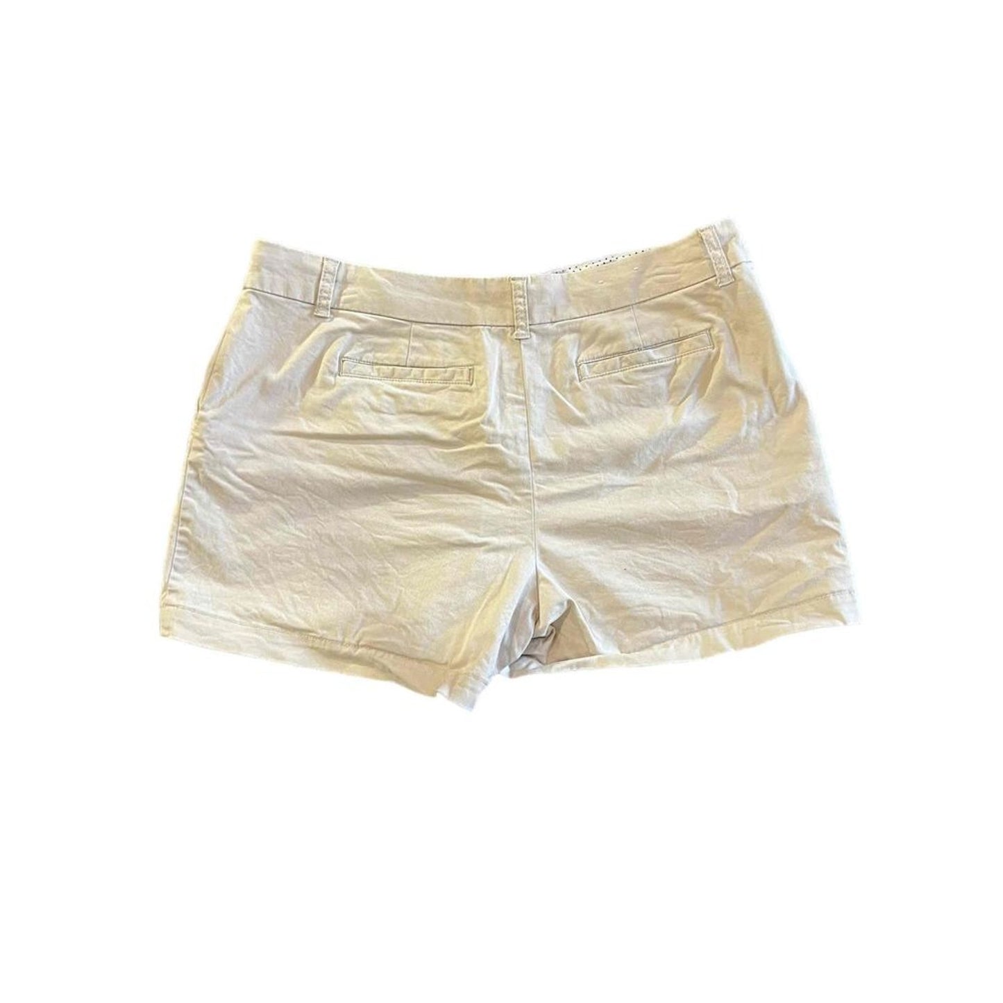 Crown & Ivy Chino Shorts Womens Petite 14P Beige Khaki Flat Front