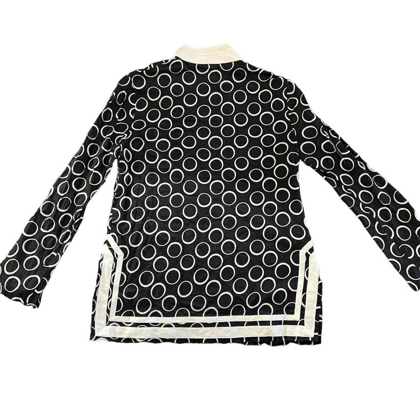 Michael Kors Tunic Top Womens Medium Black White Geometric Circle Print V-Neck