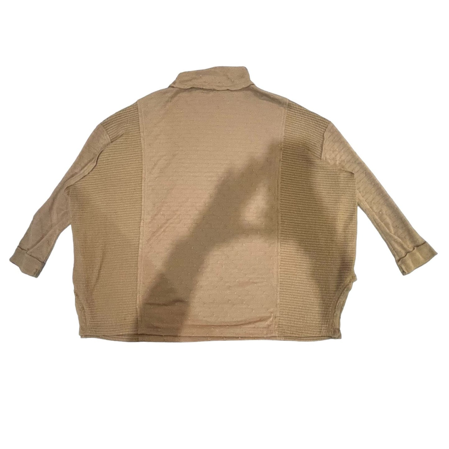 Miss Me Womens Medium Tan Embroidered & Ribbed Relaxed Fit Mock Neck Sweater Top