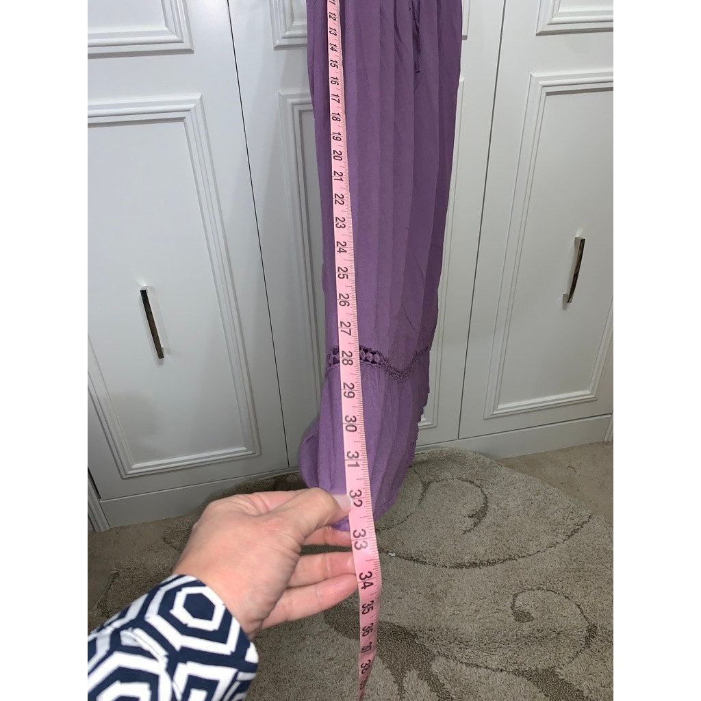 NWT Women's Purple Floral Midi Skirt Lace Trim Size Large Casual Elastic Waist