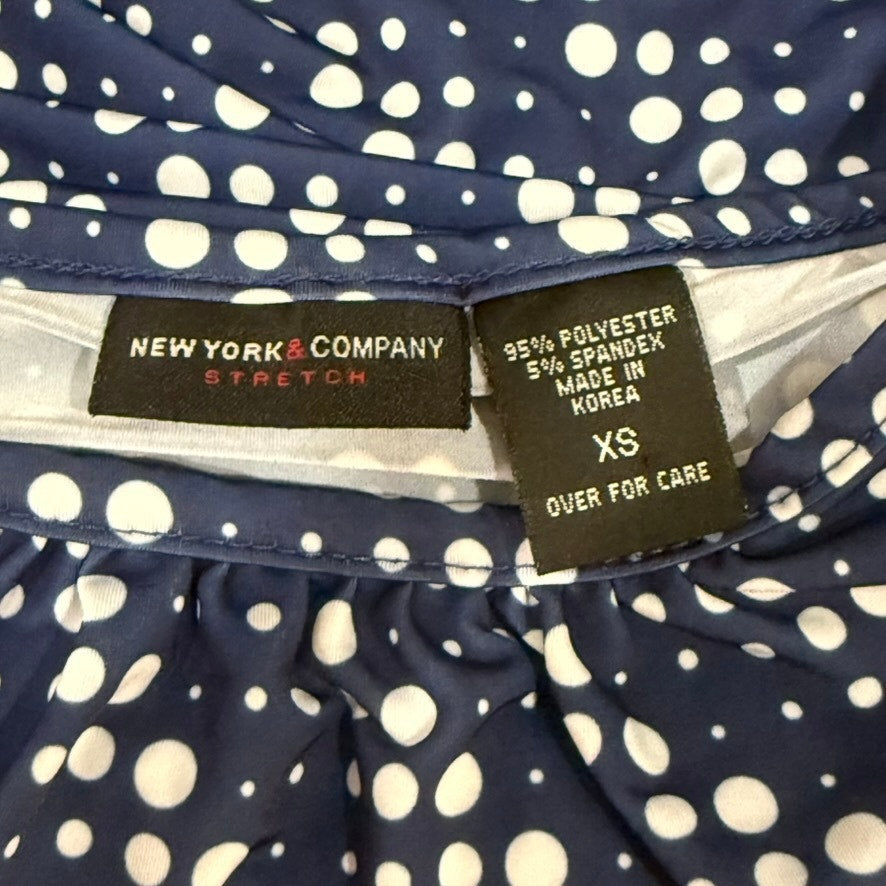 New York & Company Women's XS Blue Polka Dot 3/4 Sleeve Blouse