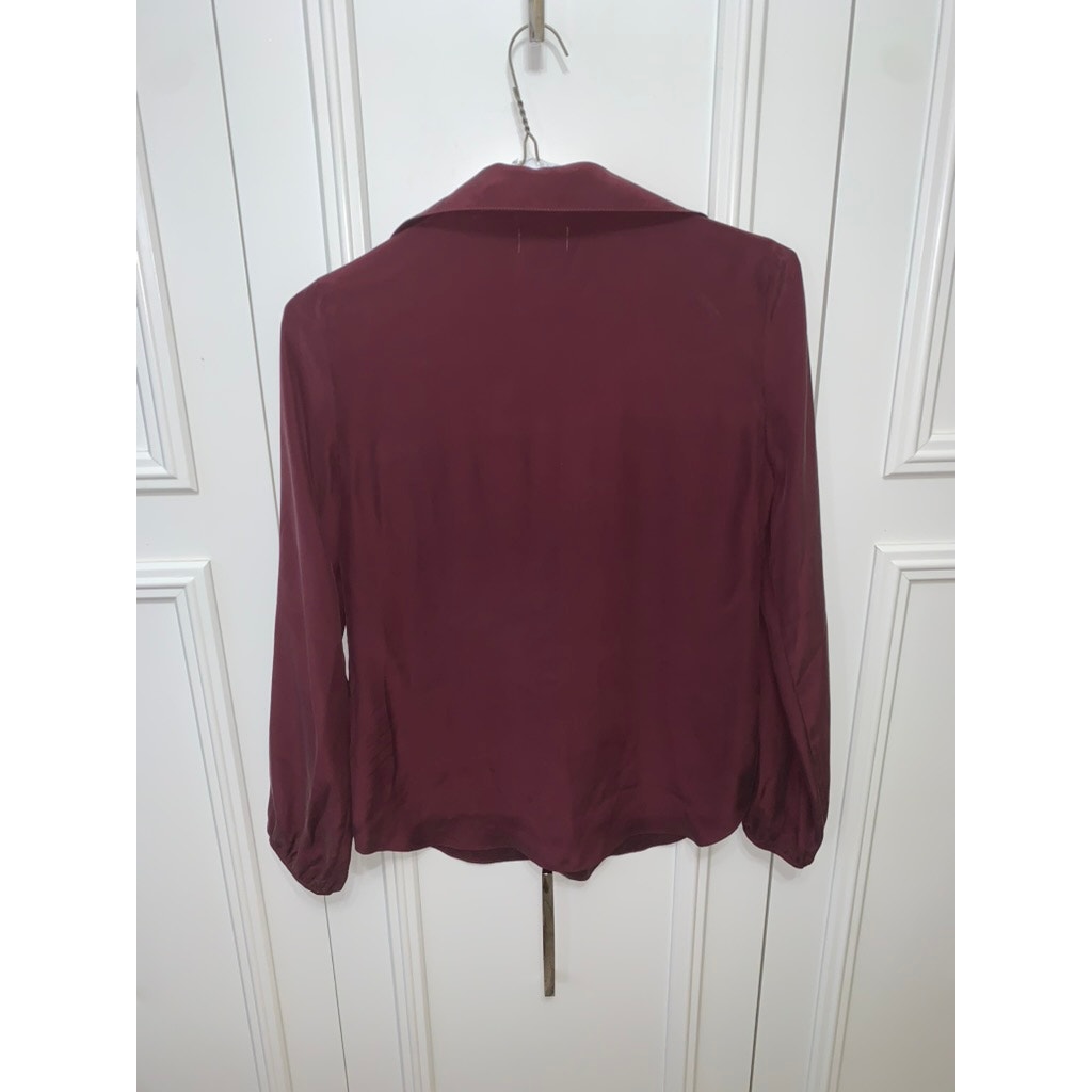 FRAME Women's Lace-Up Silk Blouse Red Collared Long Sleeve XS