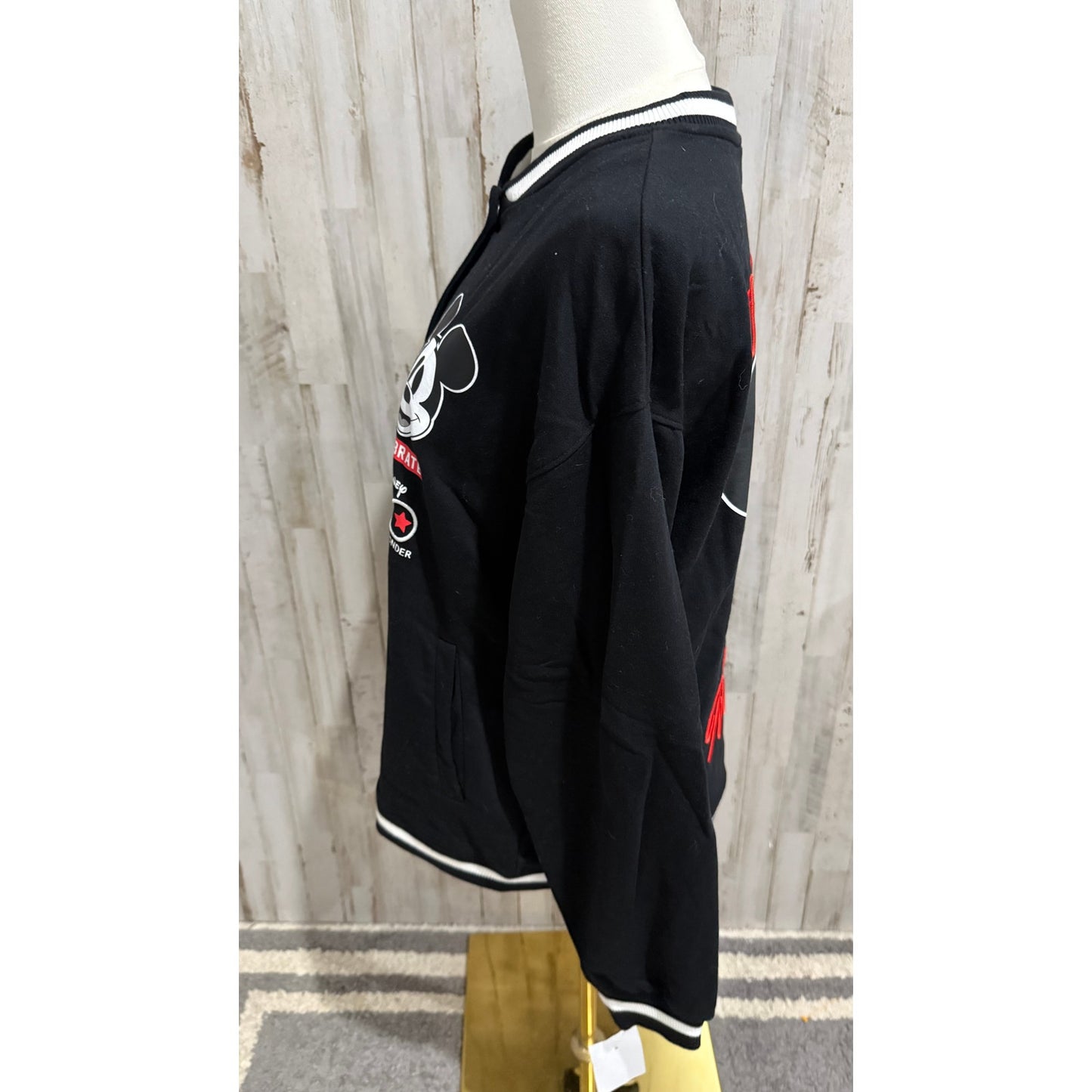 NWT Disney Mickey Mouse Bomber Jacket Juniors XL Black 100 Years of Wonder