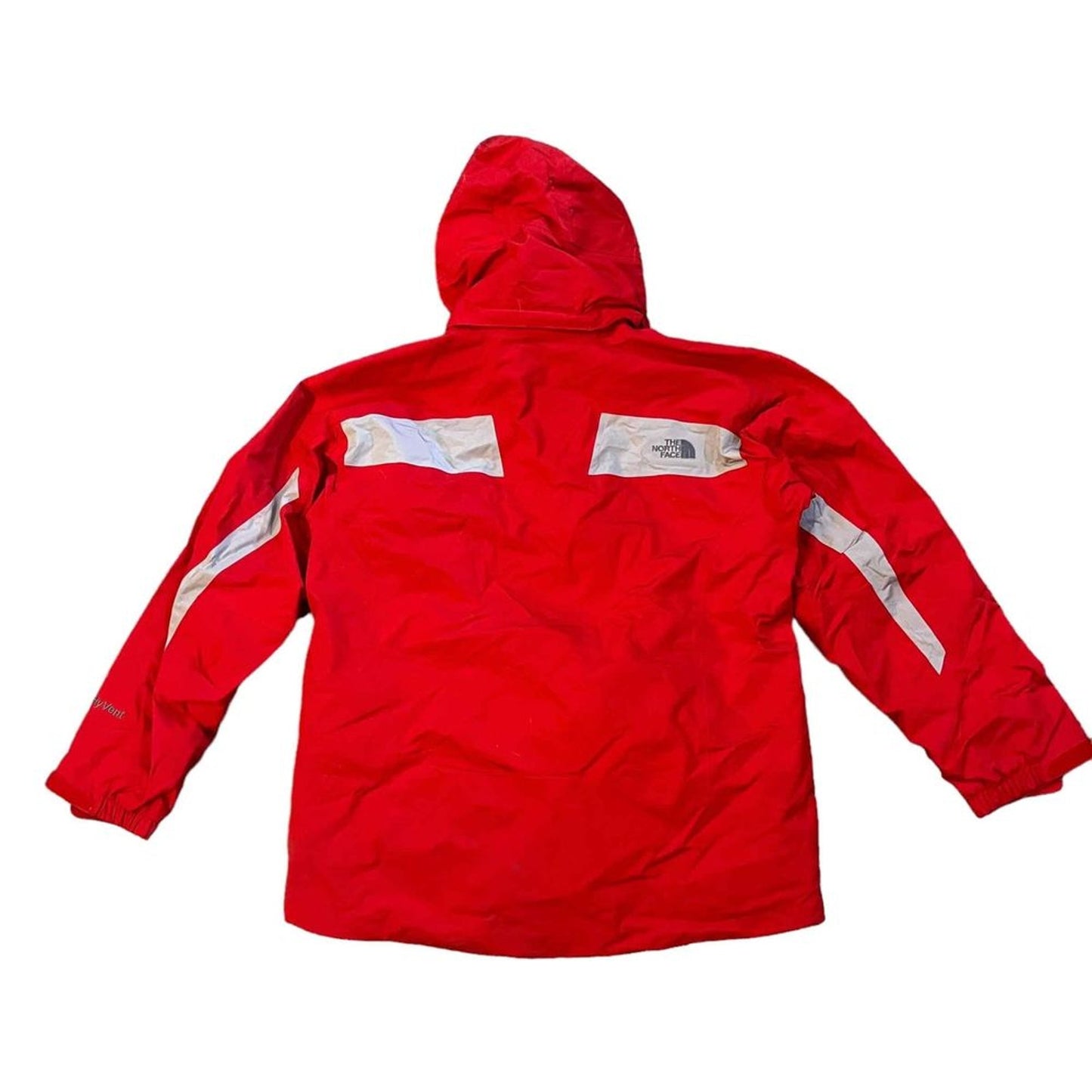 The North Face Men's Large Hyvent Rain Coat Red Hooded Full Zip Reflective Ski