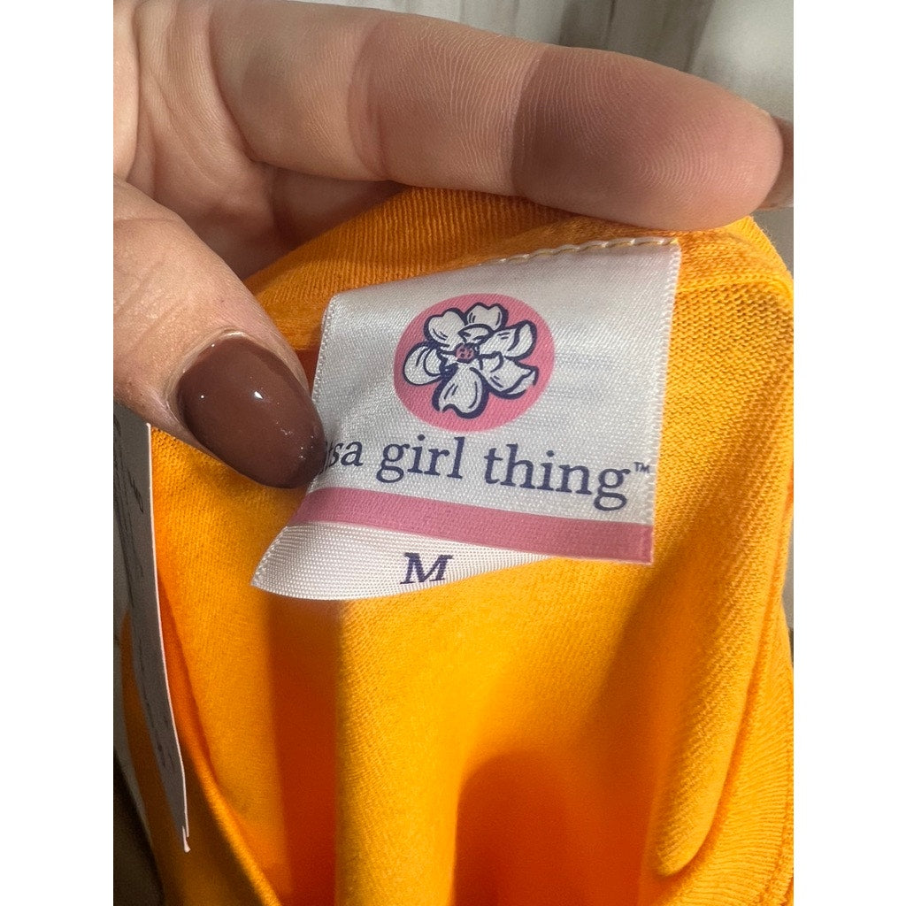 NWT It's a Girl Thing Football Graphic Tee Orange Women's Medium Short Sleeve