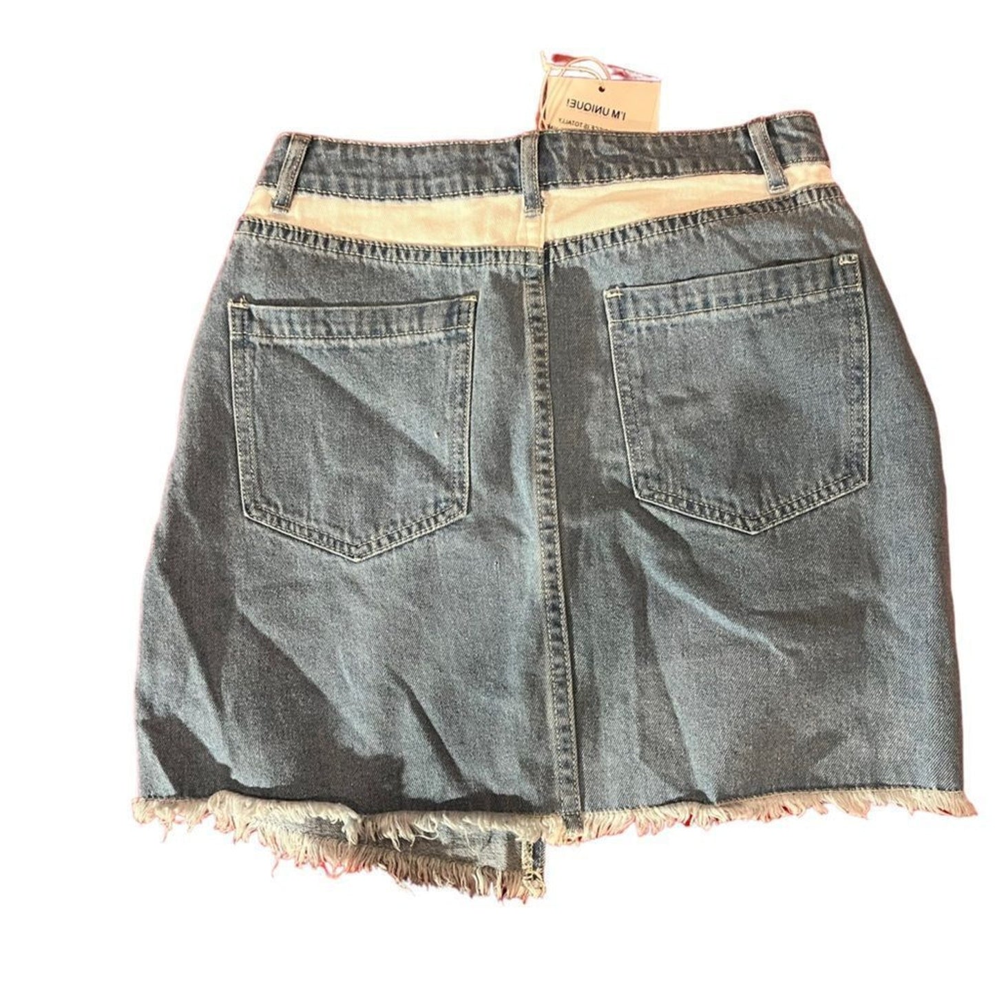 NWT Cloud Ten Skirt Womens Size Small Blue Two-Tone Denim Mini High Rise Raw Hem
