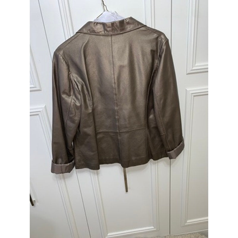 B Collection Women's Bronze Metallic Leather Blazer Jacket XL Lapel Collar