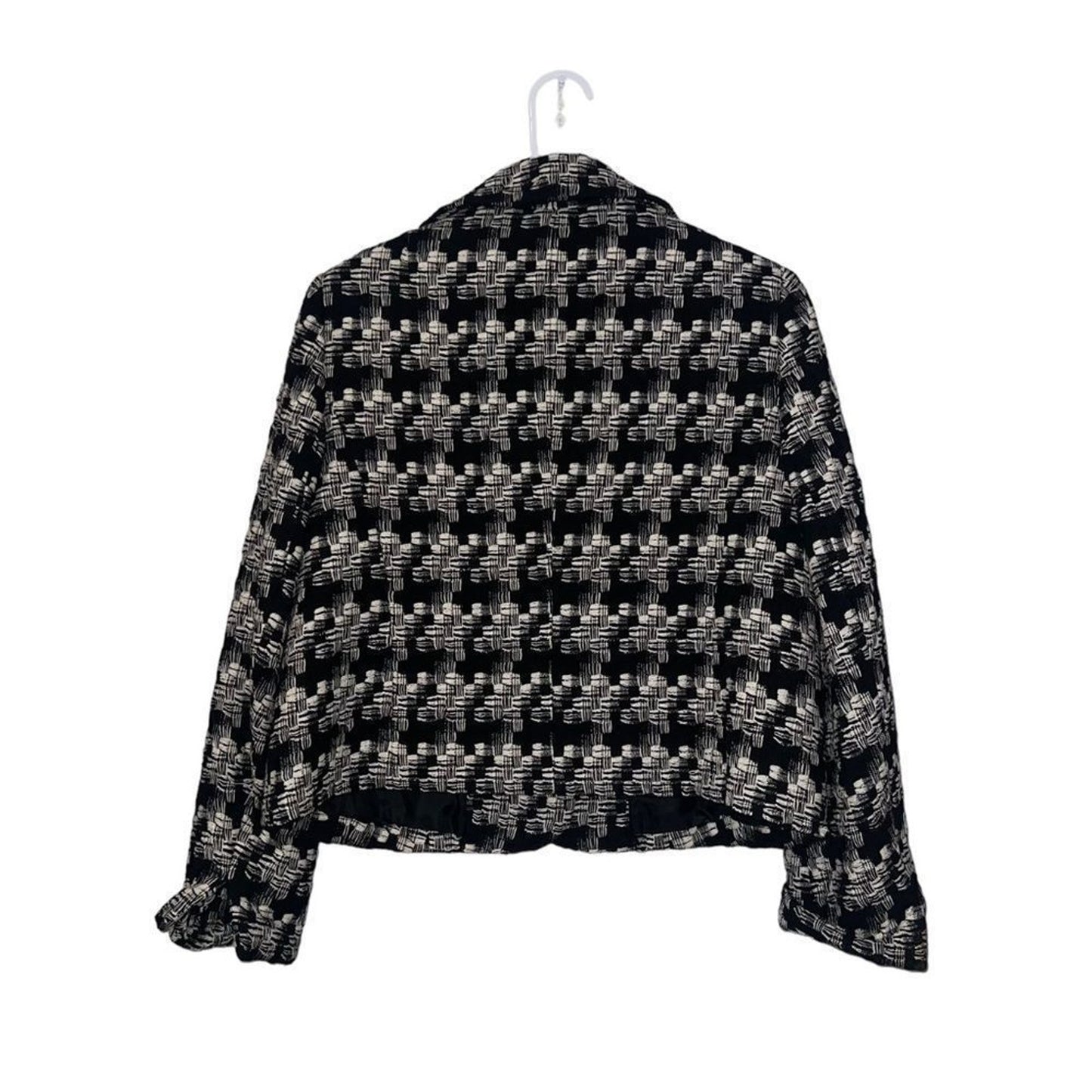Talbots Blazer Womens Petite 12 Black & White Tweed Lined 2-Button Jacket