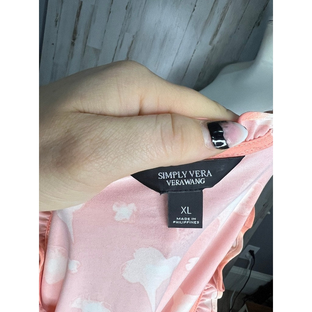 Simply Vera Vera Wang Women's XL Pink Floral Ruffle Blouse Top
