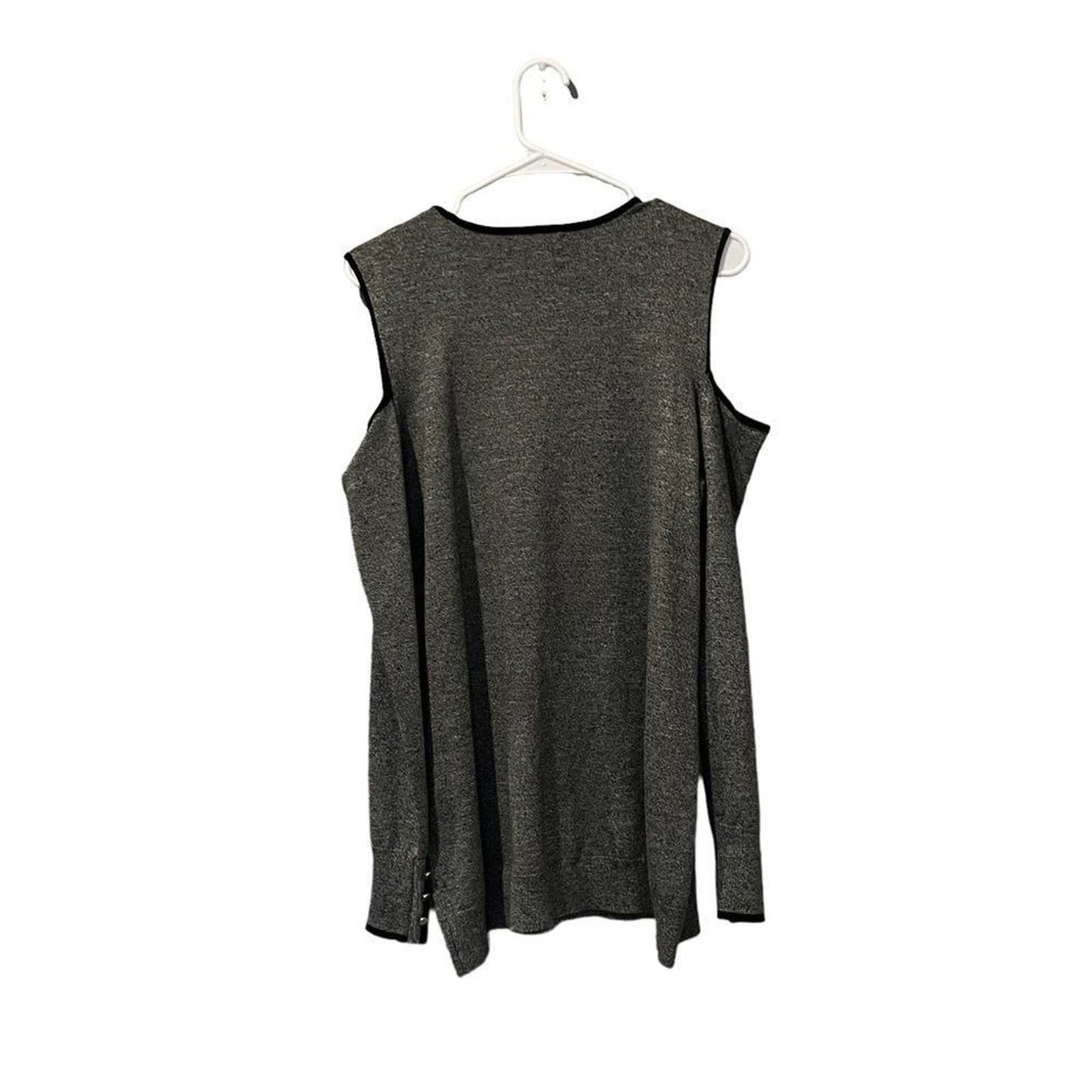 CALVIN KLEIN NEW Women's Gray Contrast-trim Cold-shoulder Sweater Top Size Large