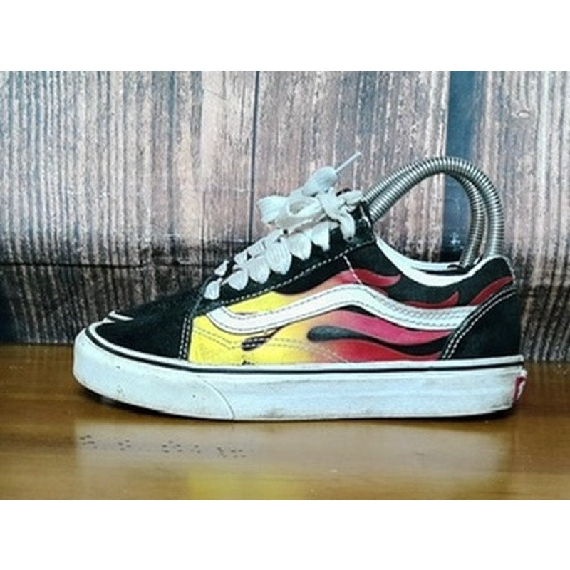 Vans Old Skool Flame Women's 5.5 Low Top Skate Black Red Yellow