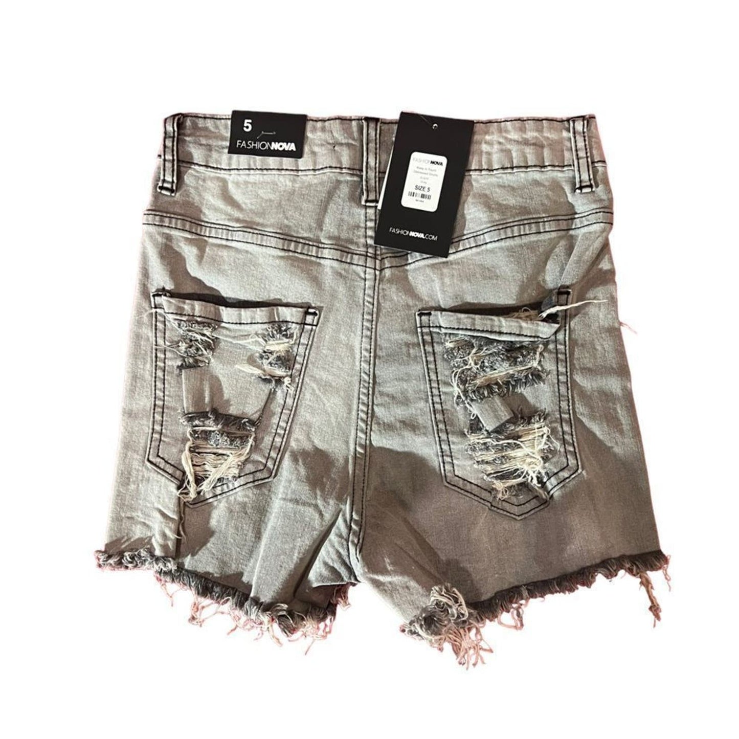 NWT Fashion Nova Grey Destroyed Shorts Size 5