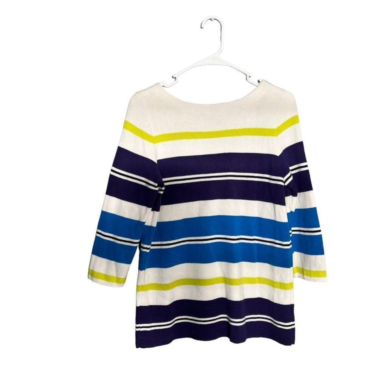 LOFT Blue Sporty Stripe Zip Shoulder 3/4 Slv Knit Sweater Shirt
