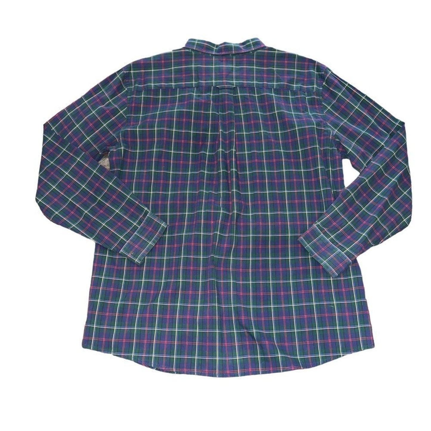 Lands’ End Boys Shirt XL (18-20) Blue Green Tartan Plaid Button-Up Long