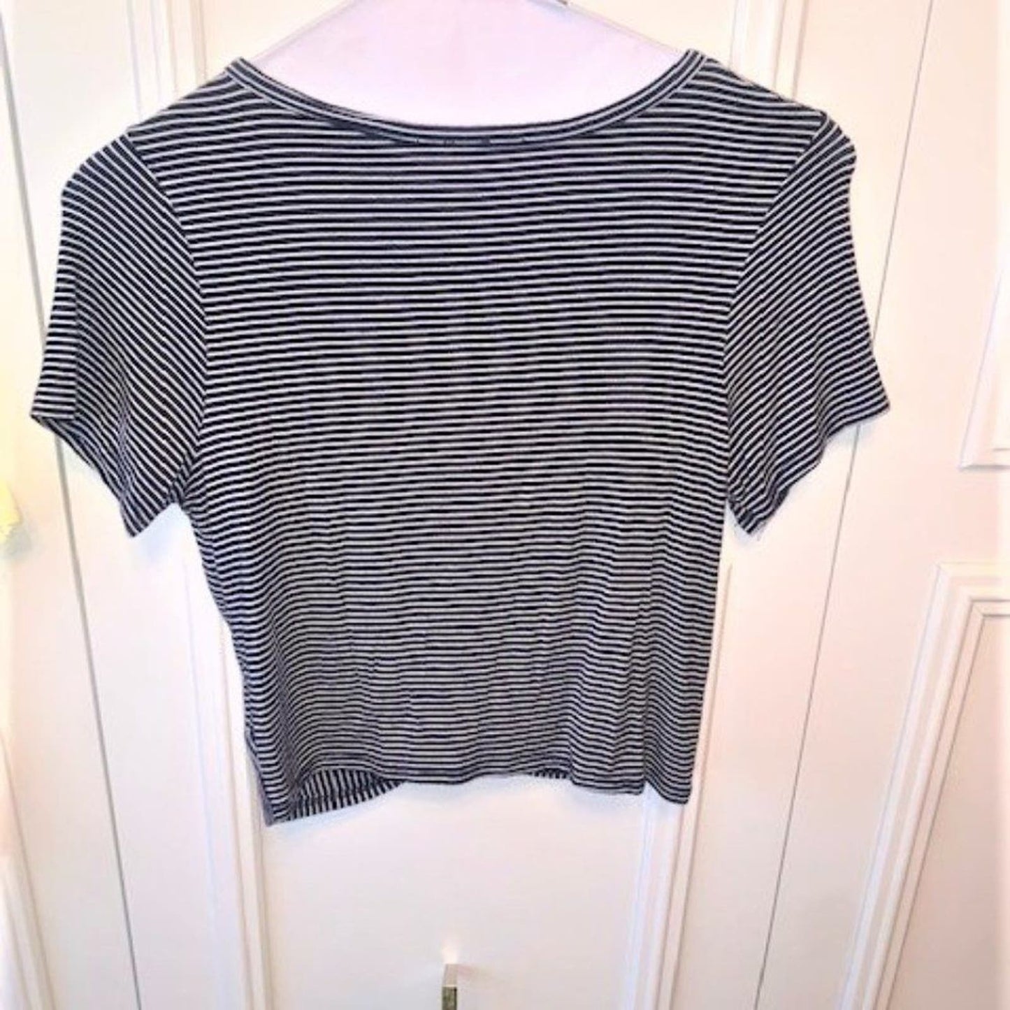 Set 2 Yellow front tie/B&W stripe front knot crop top tee