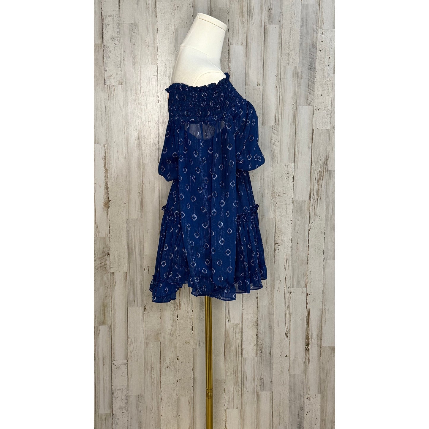 Misa Los Angeles Women's XS Blue Off Shoulder Mini Dress Long Sleeve