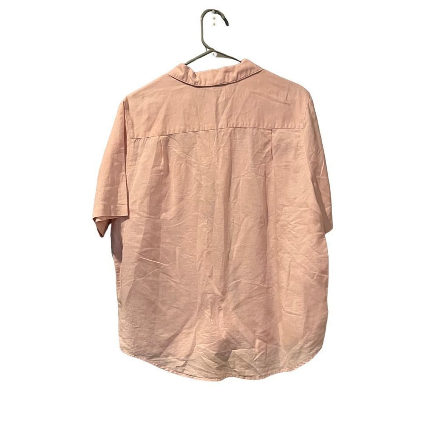 Lands End Women's Short Sleeve Linen Button Down Shirt Size 14