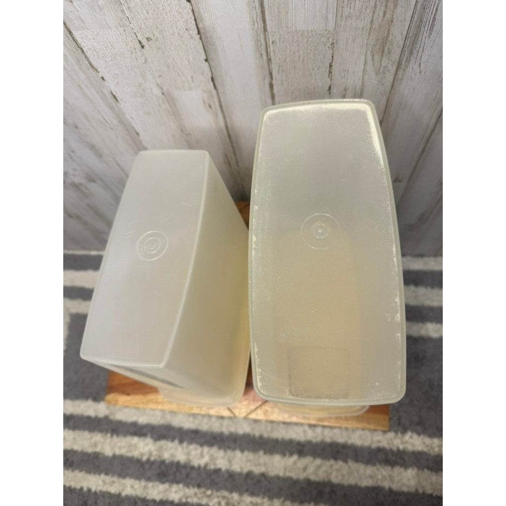 Vintage Tupperware Cereal Keeper Set Beige Flip-Top Spout 2-Piece