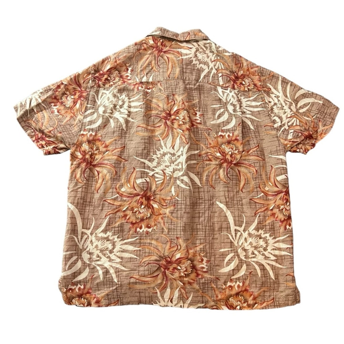 Caribbean Joe Hawaiian Shirt Mens Medium Brown Floral Short Sleeve Button-Up