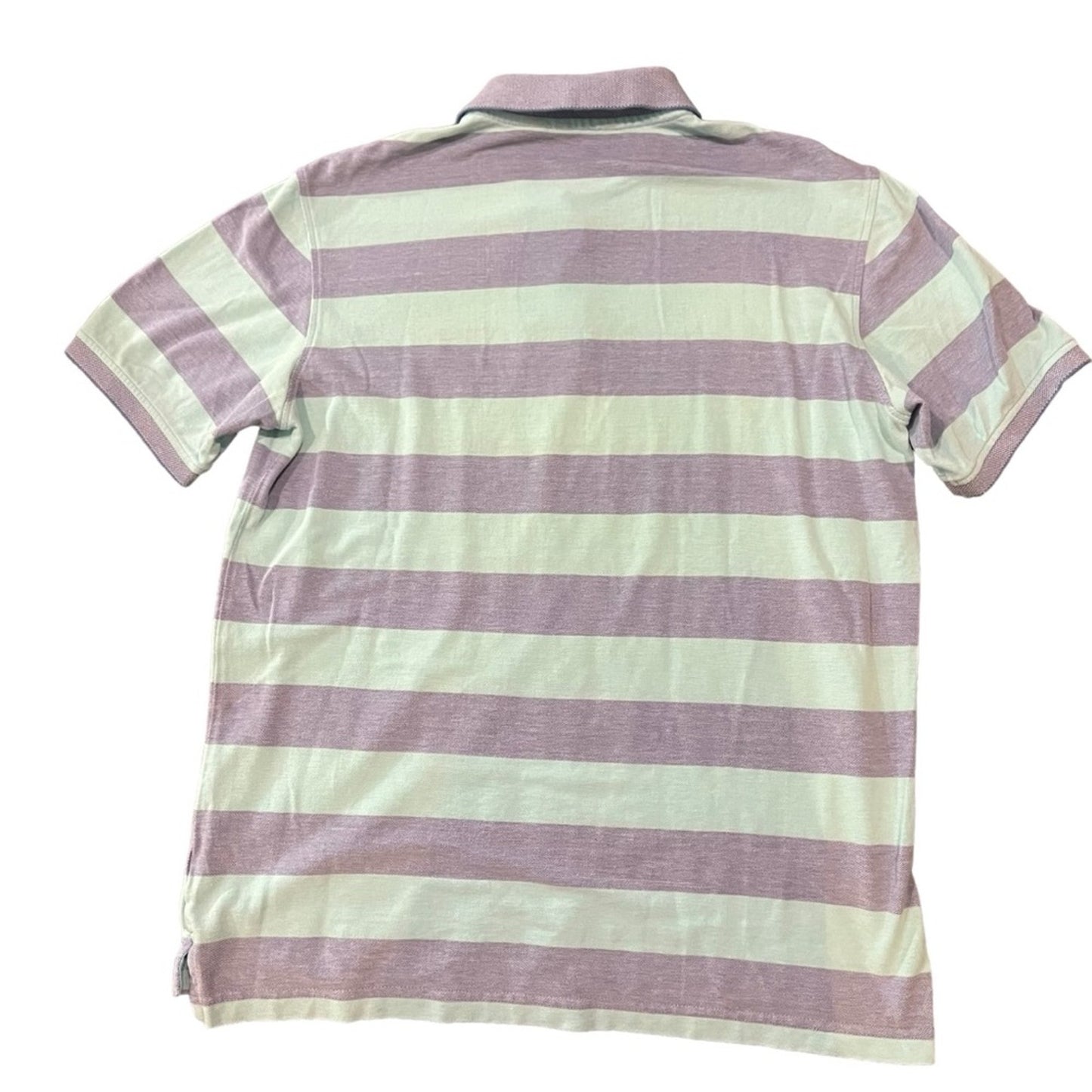 IZOD Polo Shirt Mens Size Medium Gray & Mint Green Striped Short Sleeve Golf