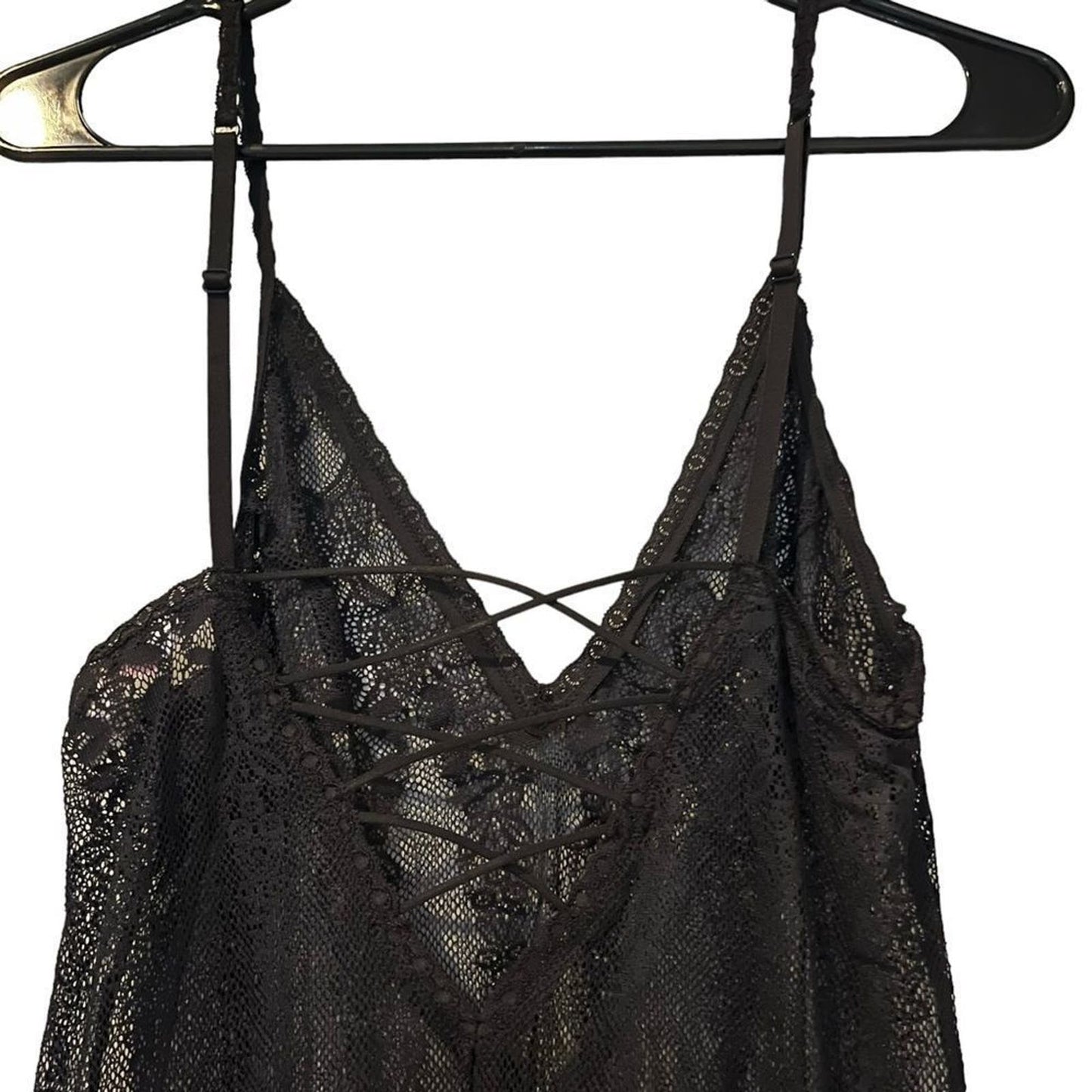 Victoria Secret Black Laced Slip Dress / Chemise Top Size Medium