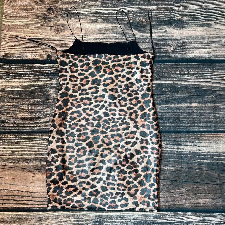 Topshop Leopard Print Bodycon Mini Dress Size 12 Party Cocktail