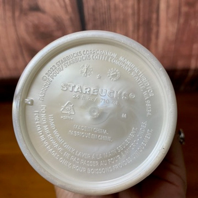 Starbucks Cold Cup Tumbler 24oz White Pearl Shell w/ Lid NO STRAW