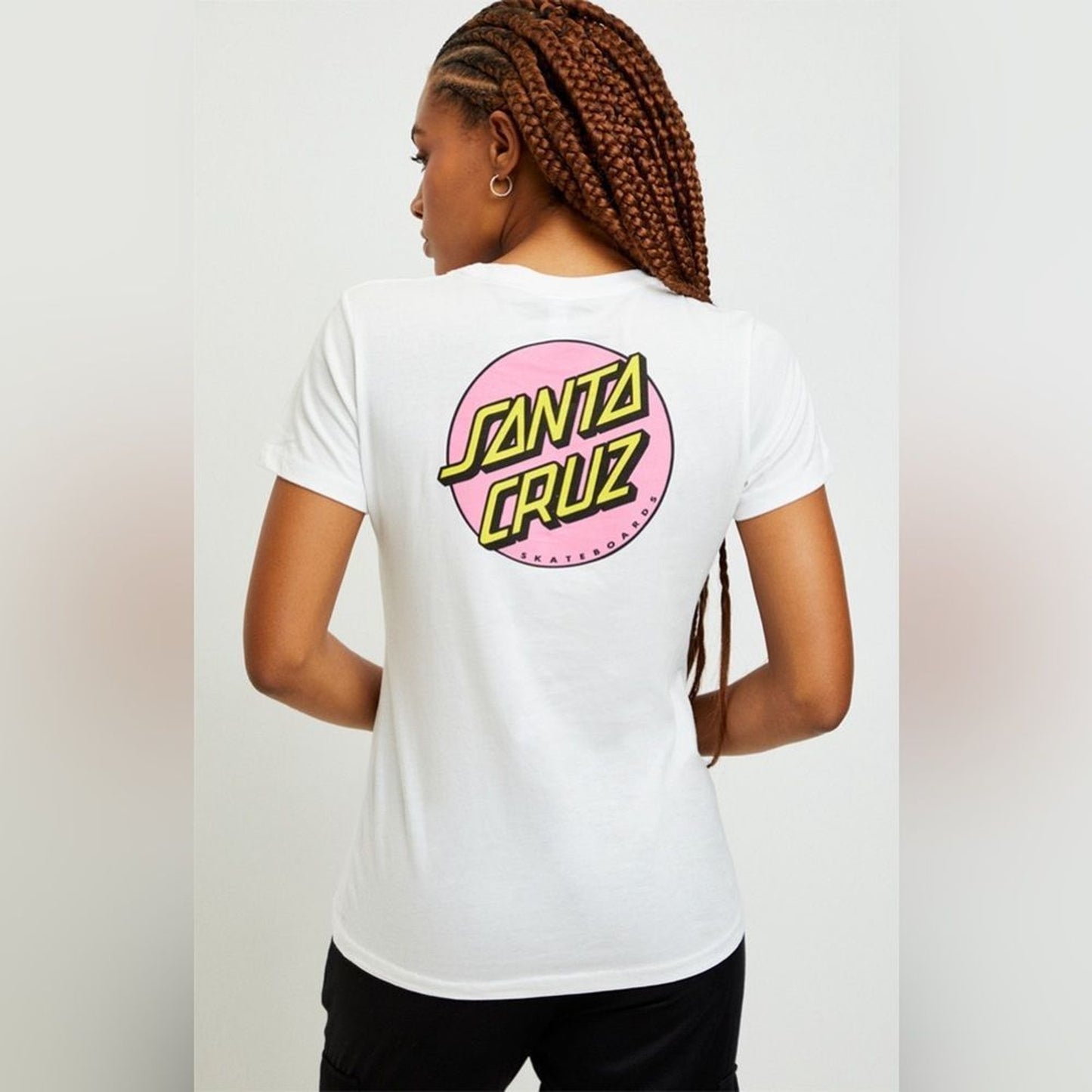 Santa Cruz T-Shirt Womens Medium White Classic Dot Graphic Logo Skate Crewneck