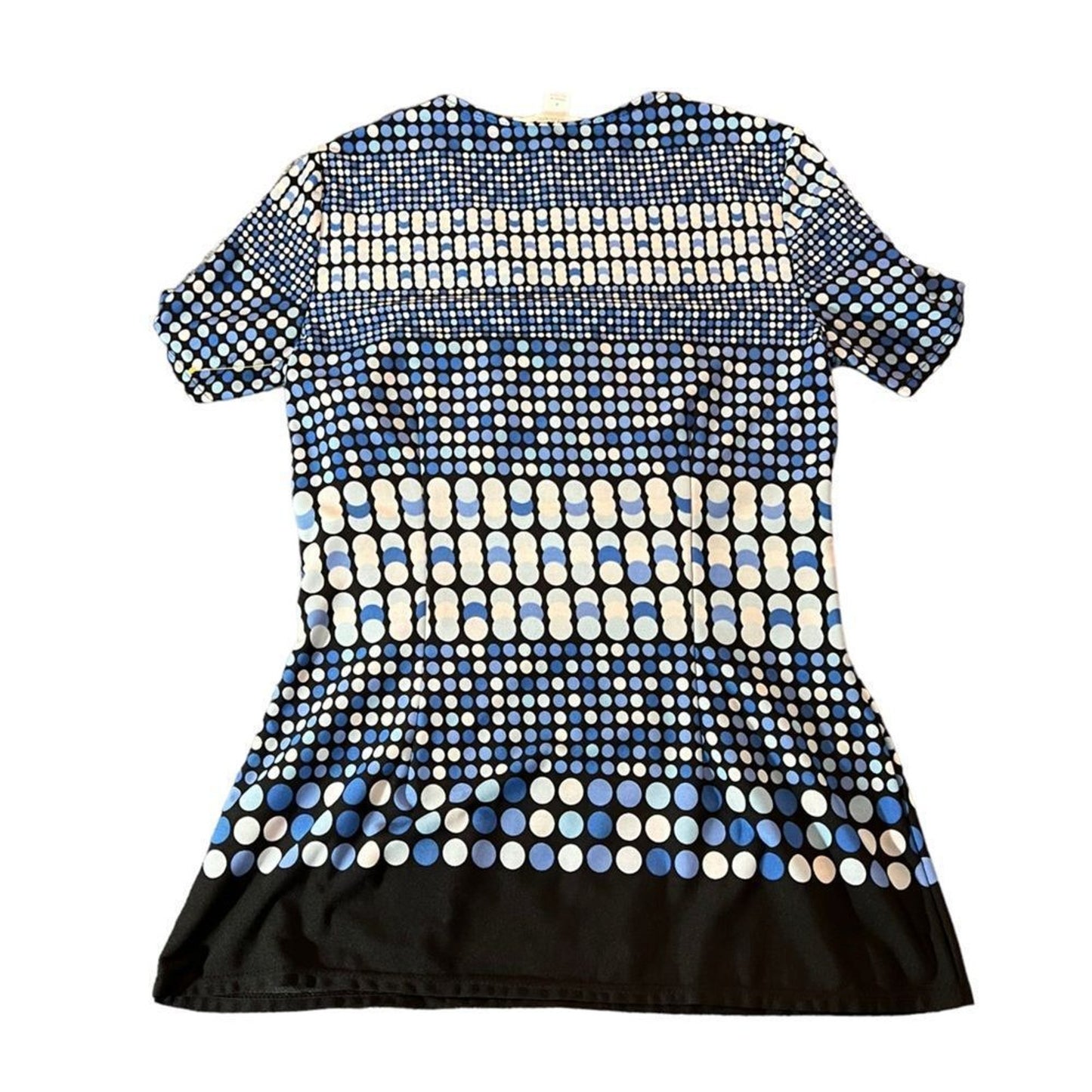 Dressbarn Tunic Blouse Womens Size 8 Blue White Black Geometric V-Neck