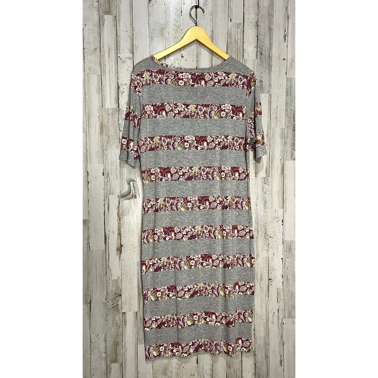NWT LuLaRoe Julia Dress 2XL Gray Floral Striped Knee Length Casual