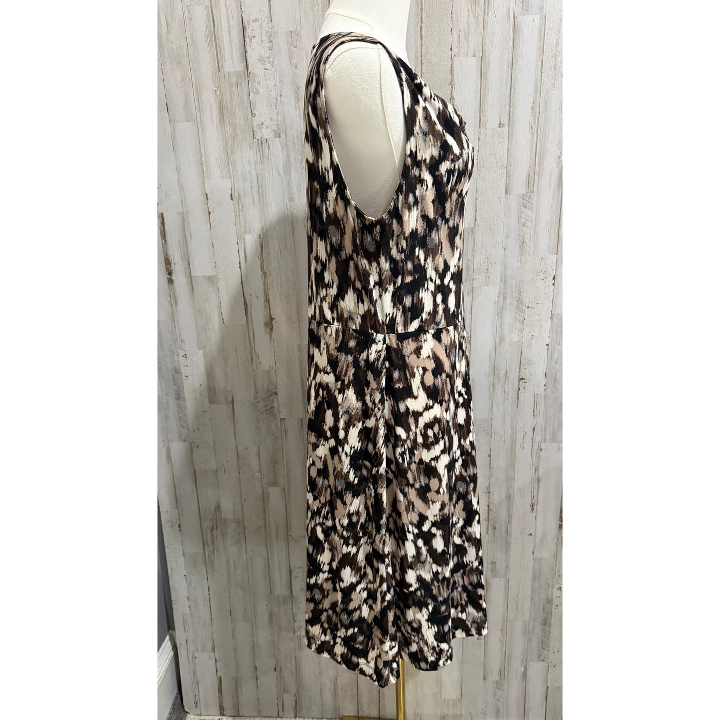 212 Collection Dress Womens Medium Cowl Neck Brown Black Abstract Animal Print