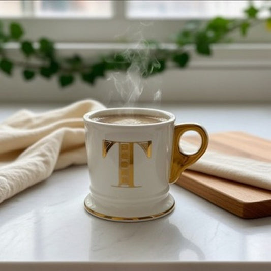 Anthropologie Gold Monogram Mug Letter T Antique-Inspired