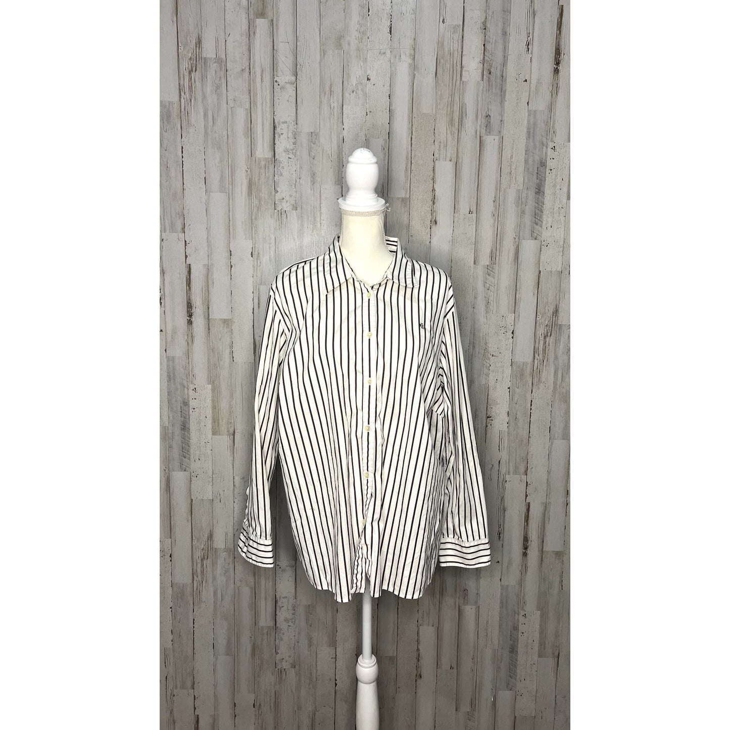 Lauren Ralph Lauren Women's Striped Button-Down Shirt 2X Multicolor Long Sleeve