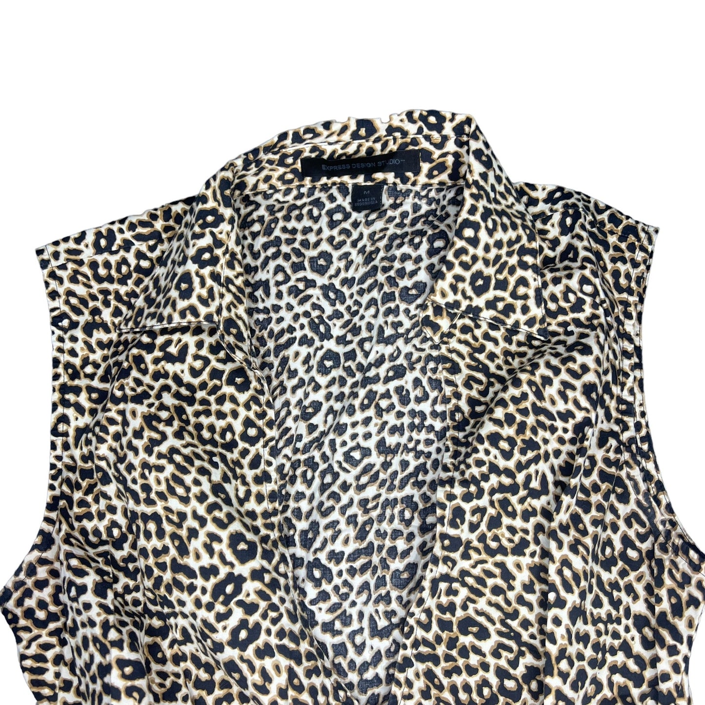 Express Design Studio Women's Medium Sleeveless Leopard Print V-Neck Wrap Blouse