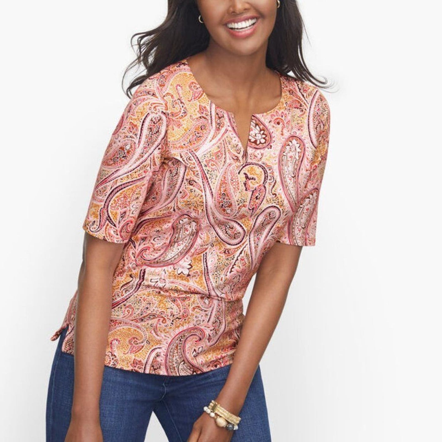 Talbots Split Neck Tee - Sprinkle Paisley - Size Small